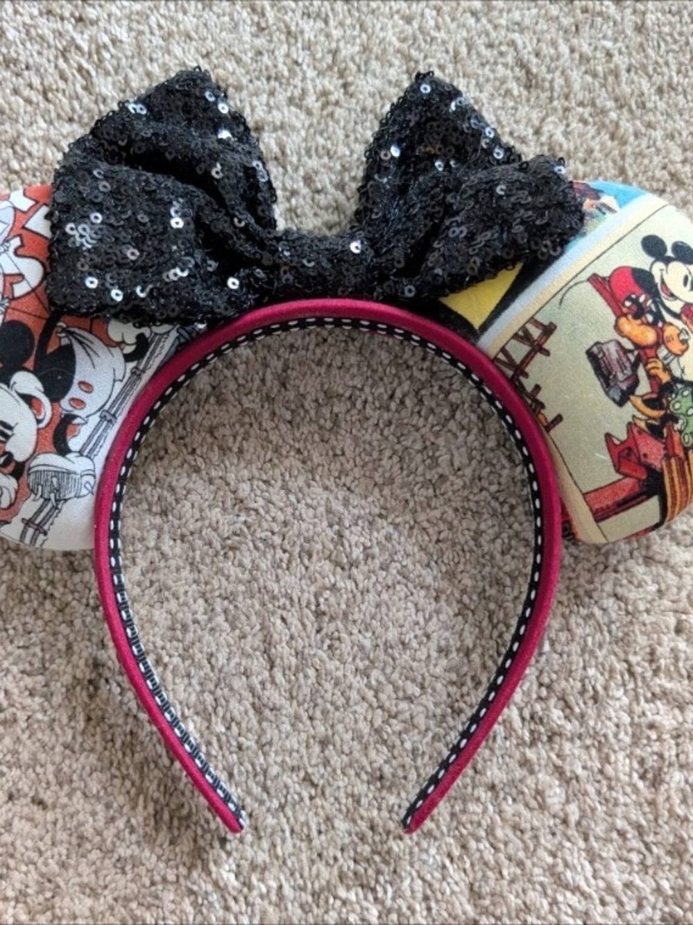 Kids Sequin Bow Mouse Ear Headband - Black and Pink